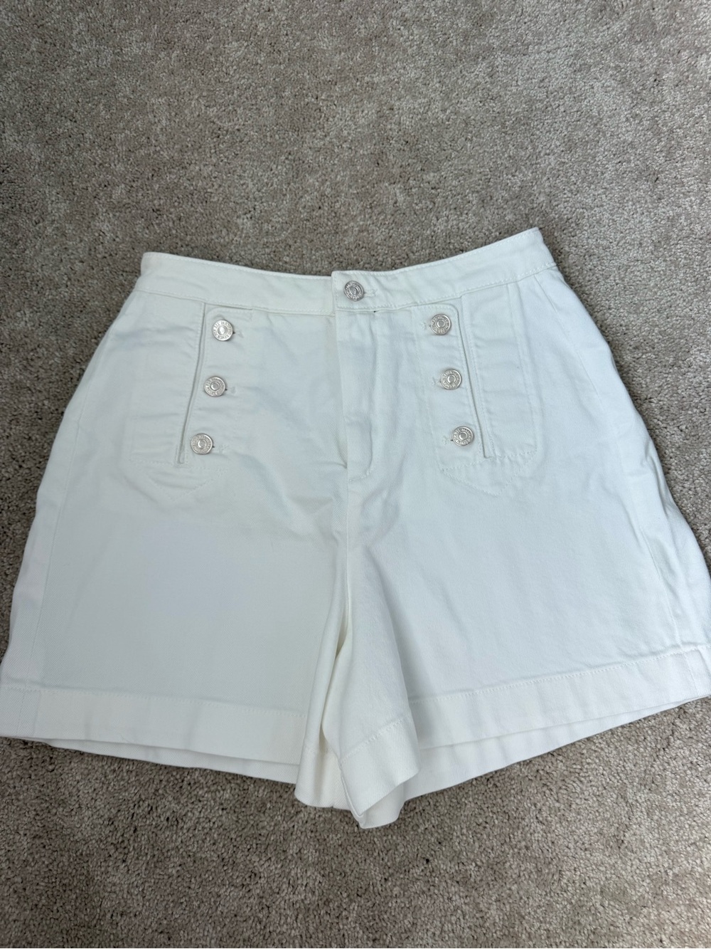 7 For All Mankind White Sailor-Style High Waist Shorts